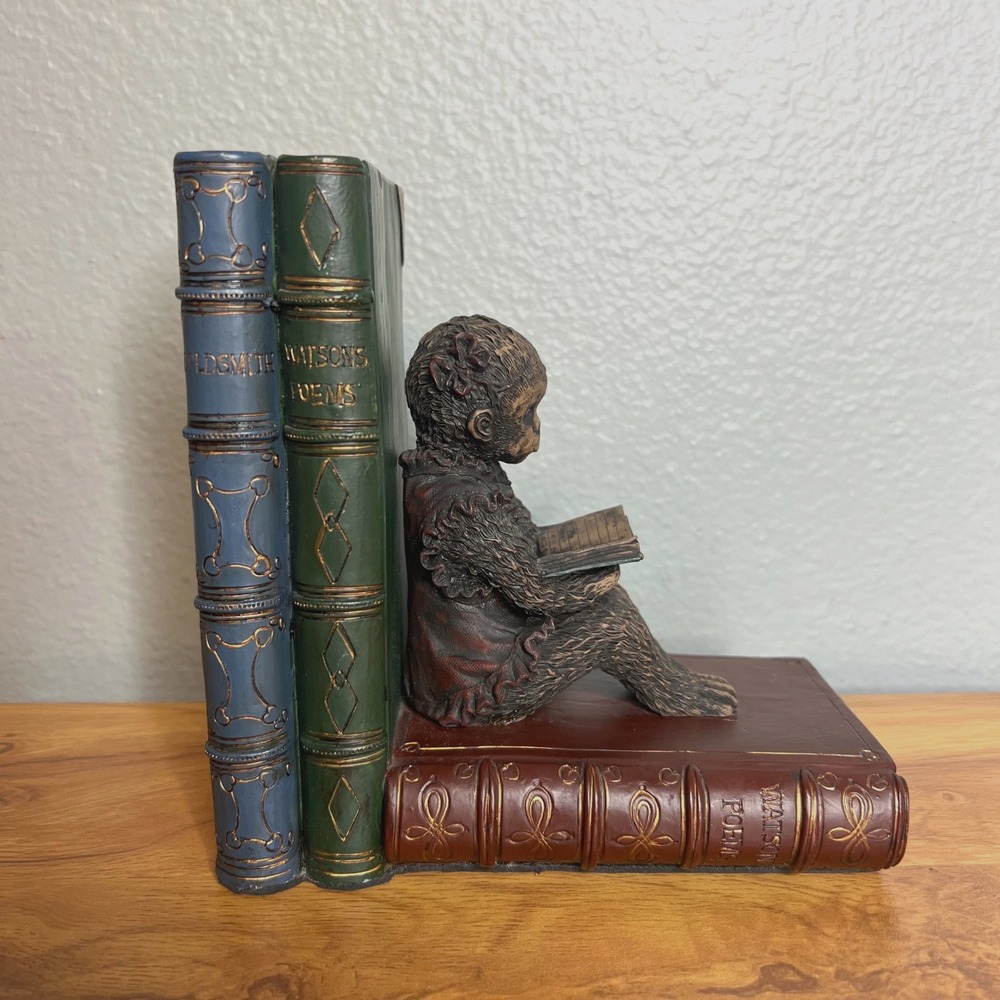 Vintage Reading Monkey Bookend Library Office Study Decor Dark Academia
